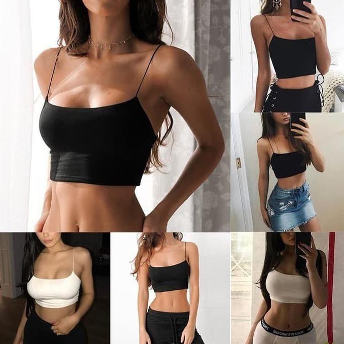KYLIE Bralette Tanktop Croptop Tali Spaghetti Tank Top Murah Bra Seksi - Putih