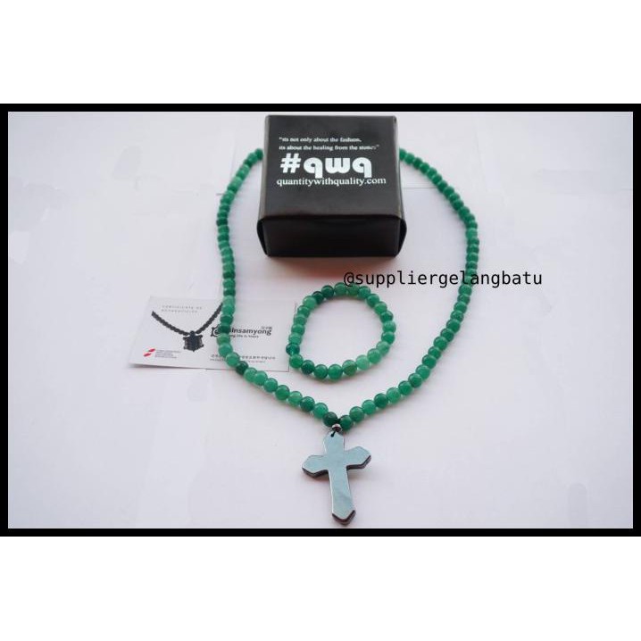 Promo Kalung Salib Giok Hijau Ginsamyong Peredaran Darah Korea Gelang Onyx