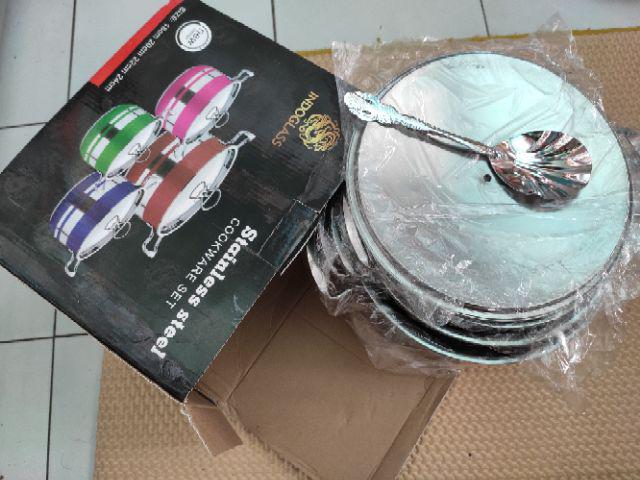 Panci Set Susun 4 Putih Polos Indoglass