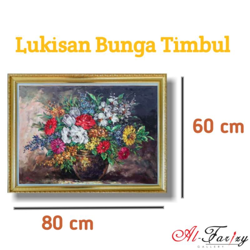 Lukisan Bunga Timbul lengkap dengan frem Ukuran 60x80 cm