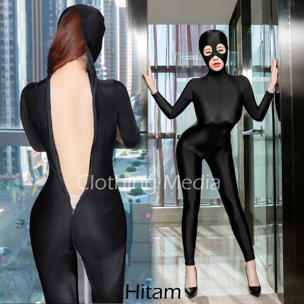 Full Bodysuit Zentai Catsuit Mata Dan Mulut Terbuka Kostum Wanita Cosplay