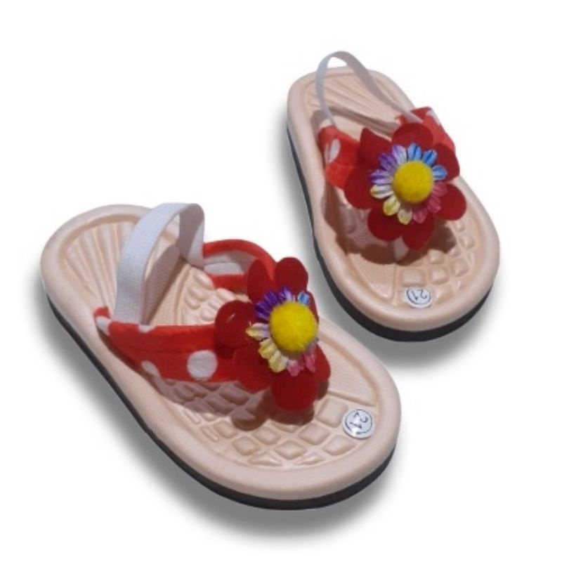 Sandal Jepit Anak Tali Karet Polkadot Bunga