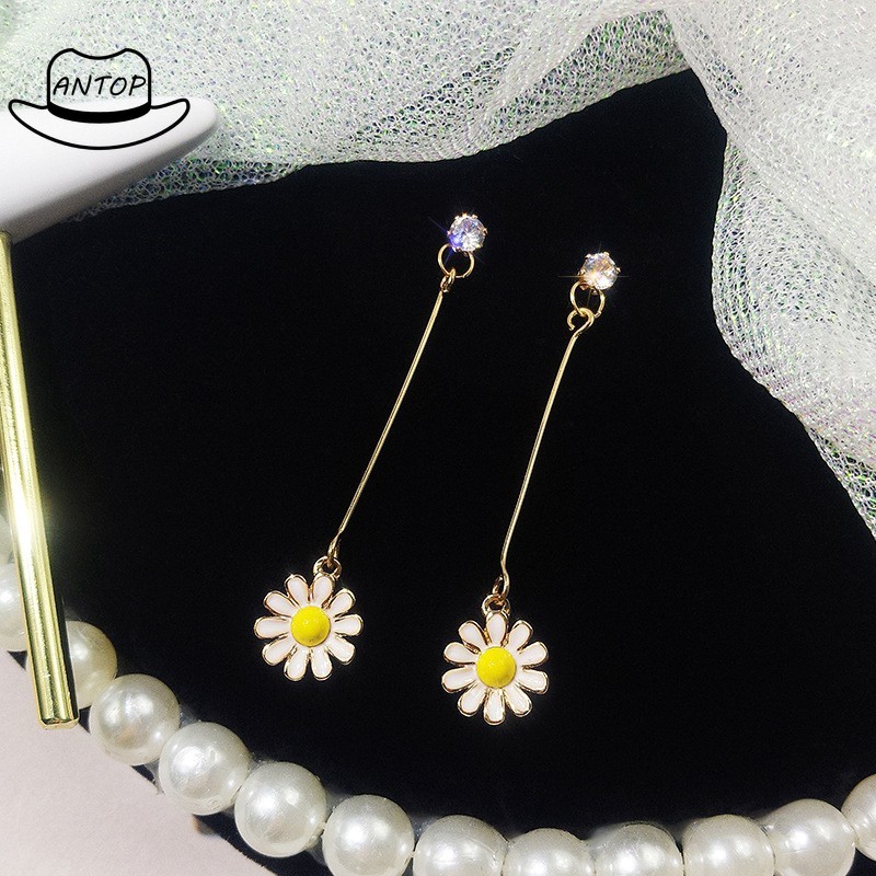 Antop！[Bayar Di Tempat] Korea Simple Daisy Sun Flower Pendant Earrings Anting JR1179