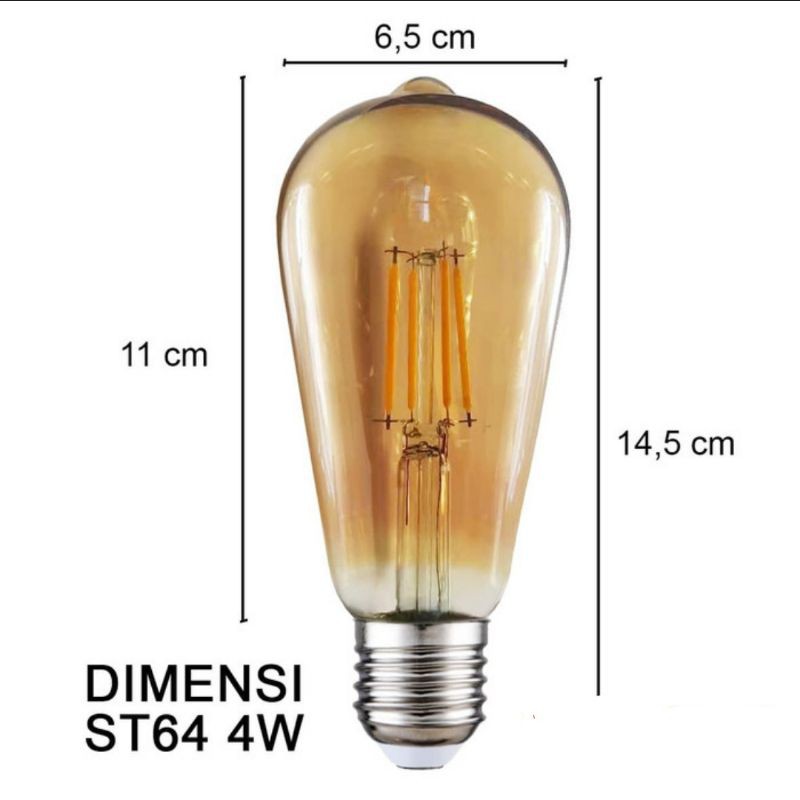 Lampu Bohlam Edison LED ST-64 4w 4watt 4 watt w vintage filamen bulb e27 Hias cafe Warmwhite ST64