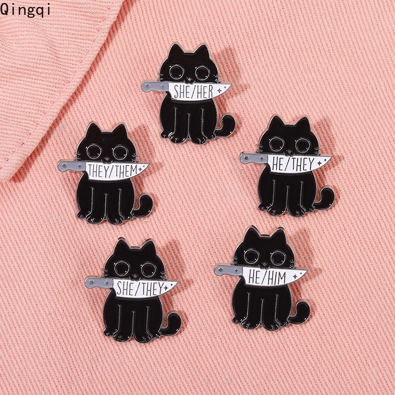 Bros Pin Enamel Desain Kartun Kucing Hitam Gaya Punk Gothic Untuk Teman