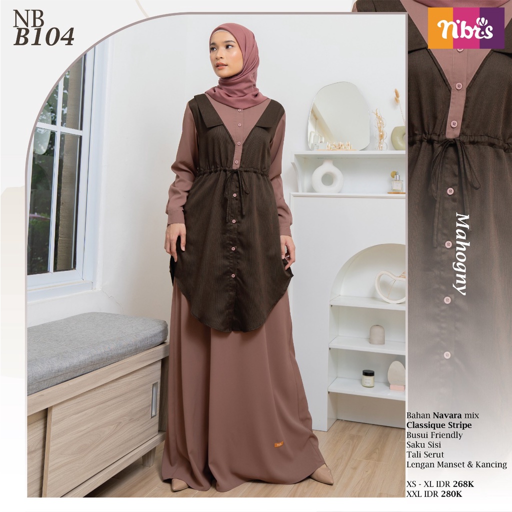 Nibras Gamis NB B104 Bahan Navara mix Clasique Stripe Dress Fashion Muslimah Bisa COD by Nibras