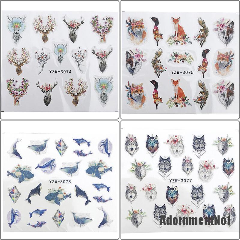 (Adornmentno1) 2pcs Stiker Kuku Motif Serigala Untuk Nail Art