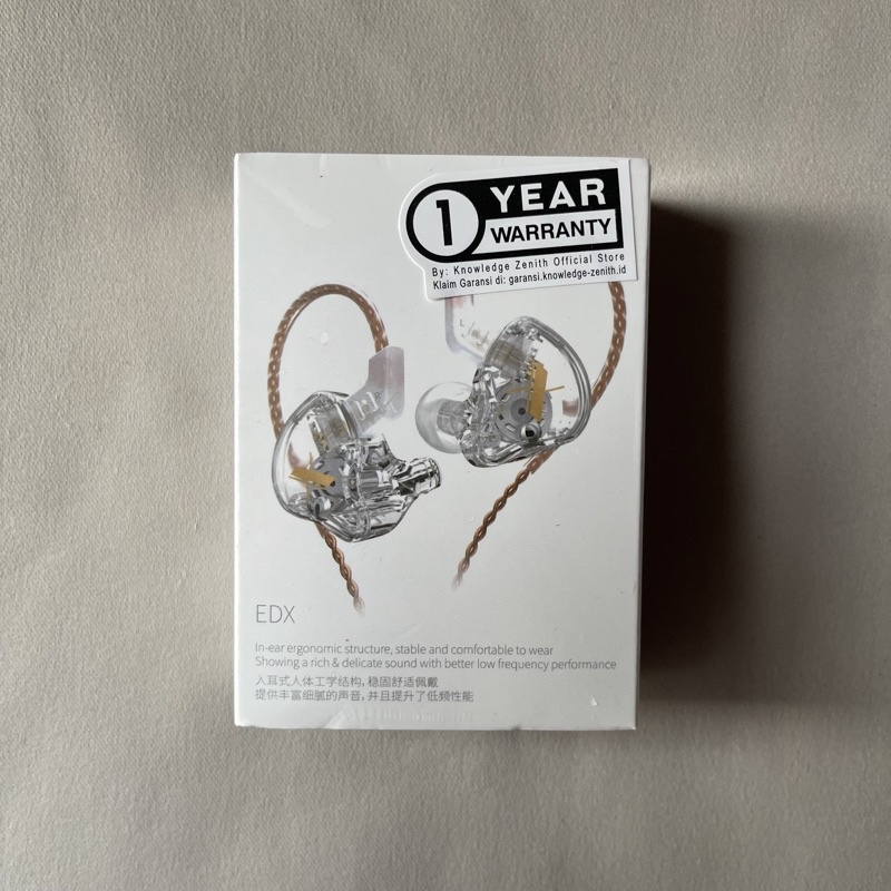 Knowledge Zenith KZ EDX Dynamic Driver - Stage Monitoring Earphone In Ear Headphone Headset Special Edition-Clear SilverCab
