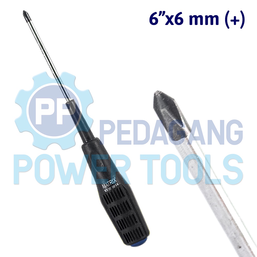 MATRIX OBENG PLUS 6&quot; INCH X 6 MM GAGANG KARET KEMBANG SCREWDRIVER