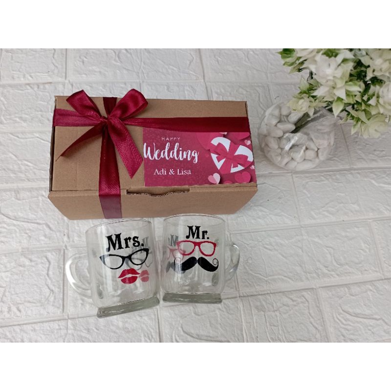 Gelas Couple Mr Mrs Wedding Anniversary Valentine Gift Best Seller