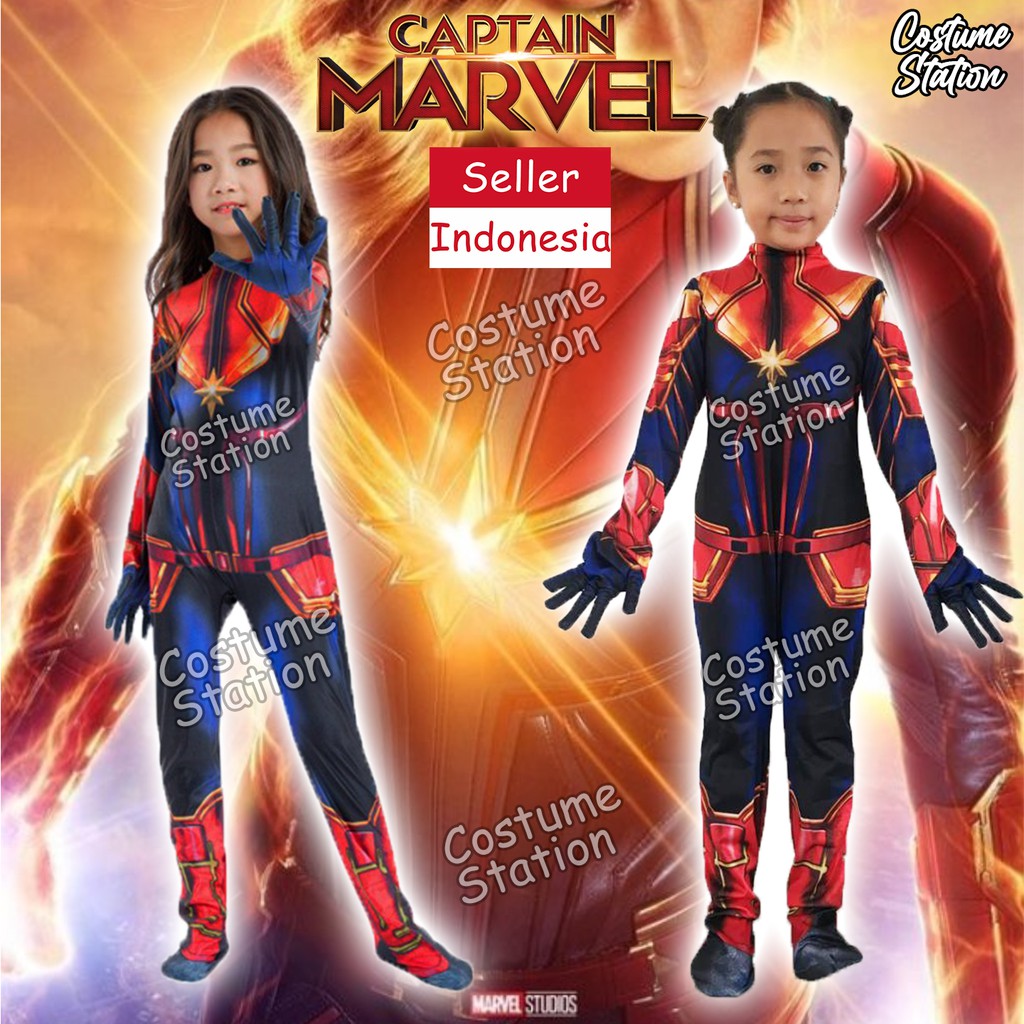 Kostum Superhero Captain Marvel / Costume Capt Marvel Avengers anak cewe