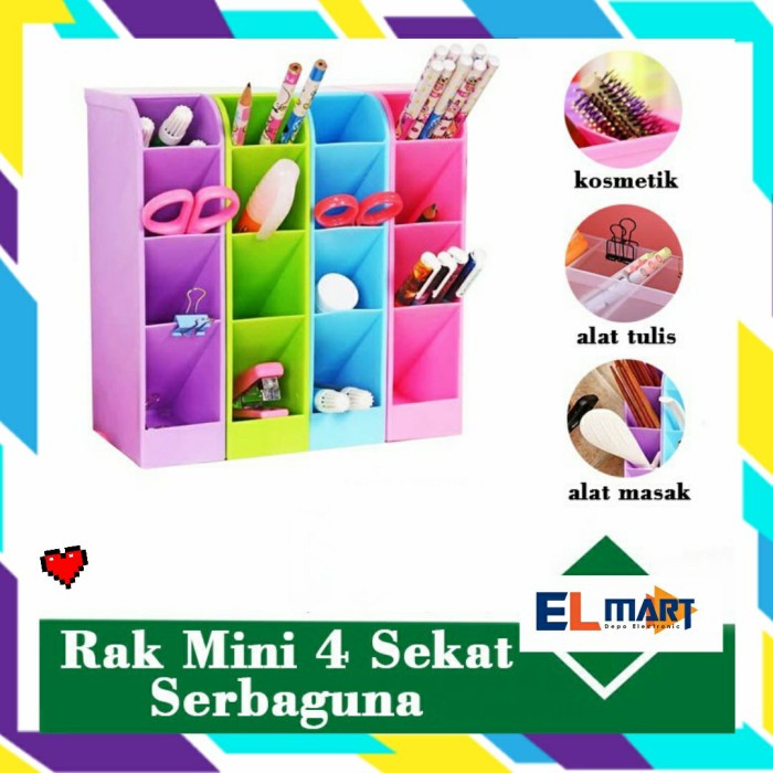 Rak Mini 4 Sekat Tempat Sendok Pensil Bulpen Kosmetik RK02