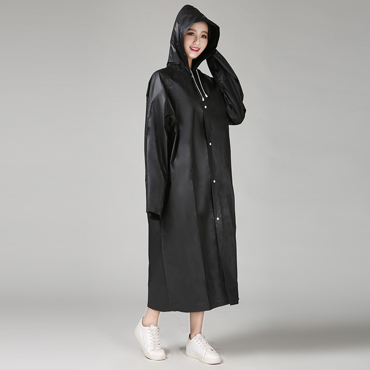 Jas Hujan Poncho ponco poco Pria Wanita Berkualitas Bahan EVA Bukan Plastik Import Portable Raincoat Poncho with Hood - Cool Raincoat Stylish EVA Black Adult Raincoat Impermeable Rain Jacket Outdoor/Hiking/Travel/Ride Rain-Proof Long Trench Coat