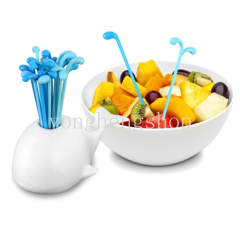 Set Garpu Buah / Snack / Dessert Bentuk Ikan Paus Kartun Lucu Reusable Untuk Anak