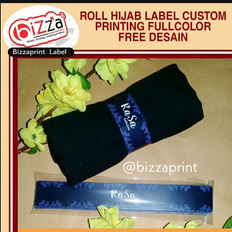 [100 Lembar] Label Pengikat Jilbab / Roller Hijab / Kertas Merk Packing Kerudung - Free desain
