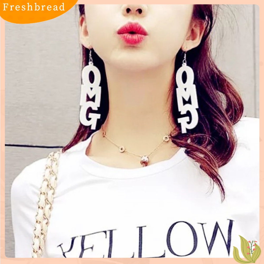 Fresh| Anting Kait Gantung Statement Bahan Akrilik Desain Tulisan OMG Gaya Hip Hop Untuk Wanita