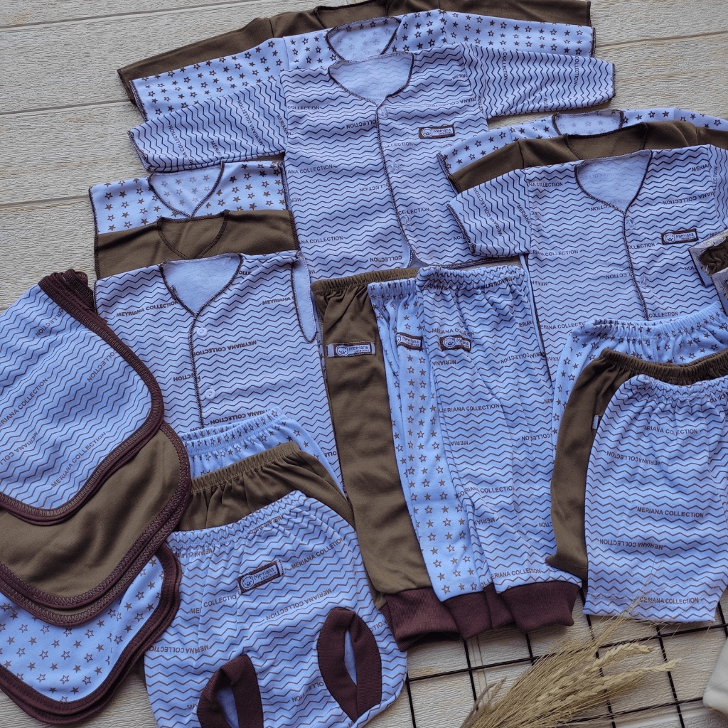 30 PCS Perlengkapan Bayi Baru Lahir Paket Newborn Laki Perempuan Celana Baju Bayi Popok Sarung tangan Kaki Seri Coklat Meyriana Collection