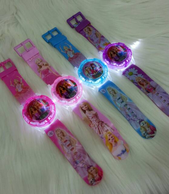 √BAYAR DITEMPAT√ Jam Tangan Anak Proyektor Lampu Laser Melodi Karakter Barbie Terbaru