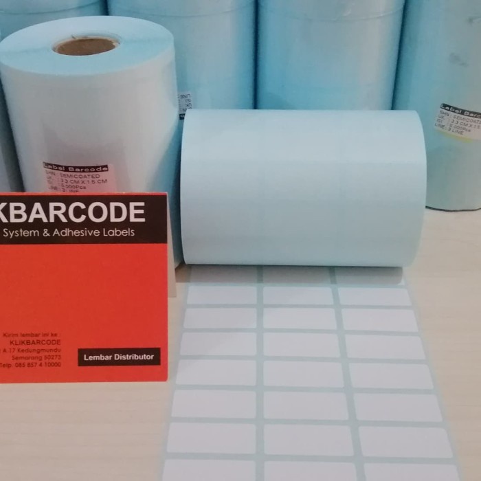 

LABEL BARCODE 33 X 15 X 3 BARIS - SEMICOATED - ISI : 5.000 PCS - TOP - Biru FI