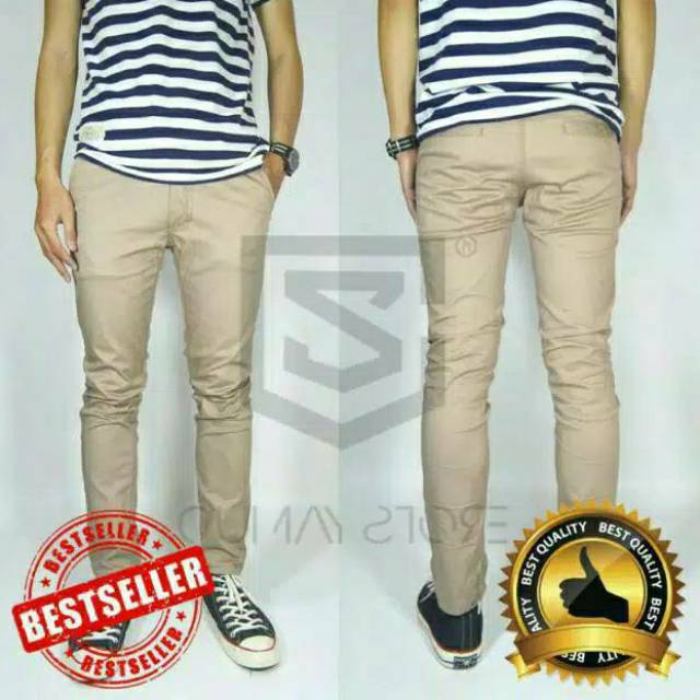 PROMO COD Celana Chino Panjang Pria Bahan Black , Grey , Cream , Mocca, hijau army Slimfit 27-36