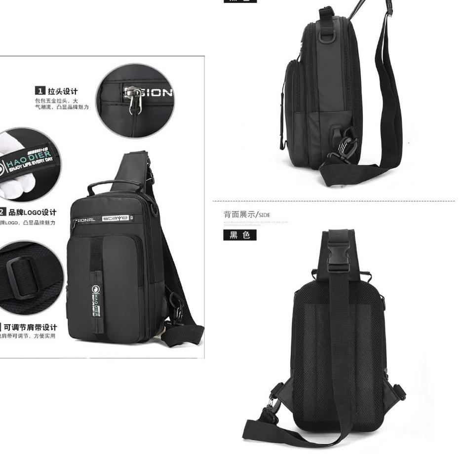 ds✺Ready stock➴ TAS SELEMPANG USB ANTI AIR BAHU DADA IMPORT KERJA HITAM BRANDED OUTDOOR PRIA WANITA 