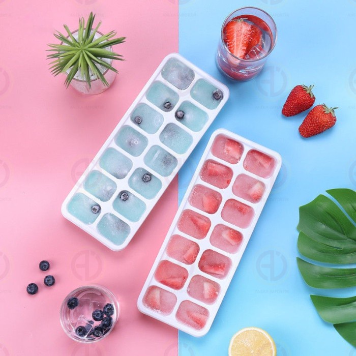 Cetakan Es Batu Silikon Kotak dengan Tutup - Ice Cube Tray isi 14 KK