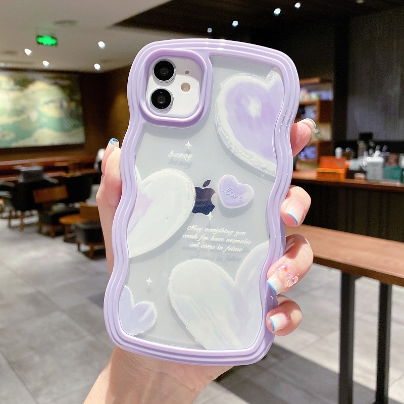 (2 In 1) Case Pelindung Handphone Motif Hati Warna Ungu Untuk iPhone 11 12 13 Pro MAX X XR XS MAX