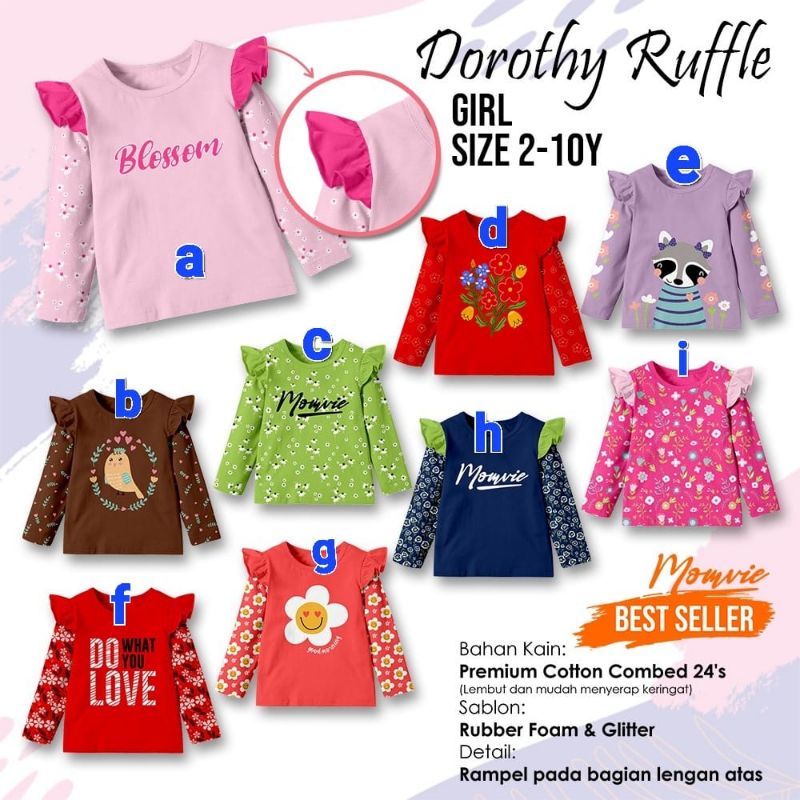 PG27 PADDLEKIDS ruffle dorothy  kaos anak perempuan lengan panjang size 2-10