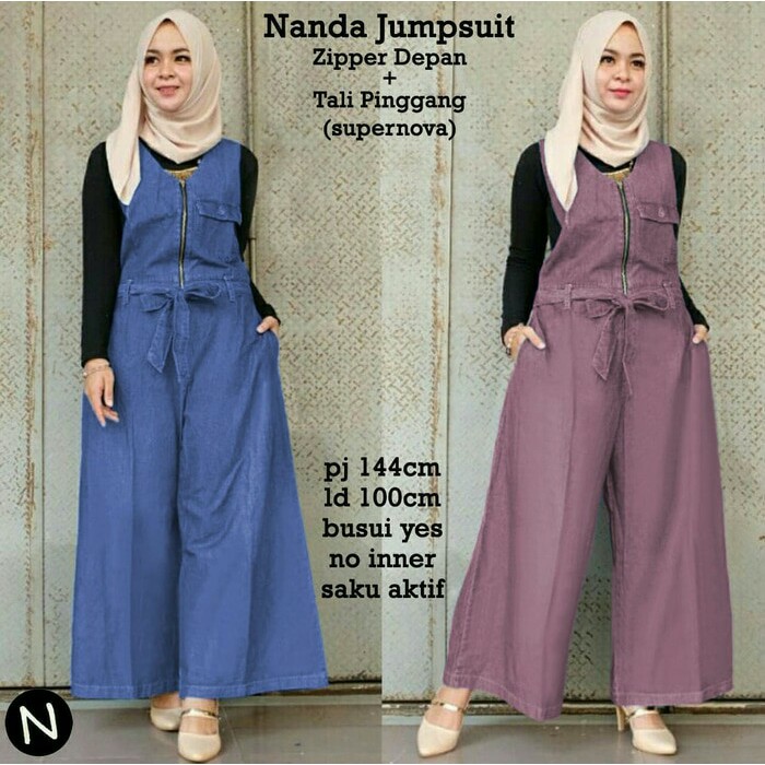  Baju  Muslim Jumpsuit  Panjang Voal Motif