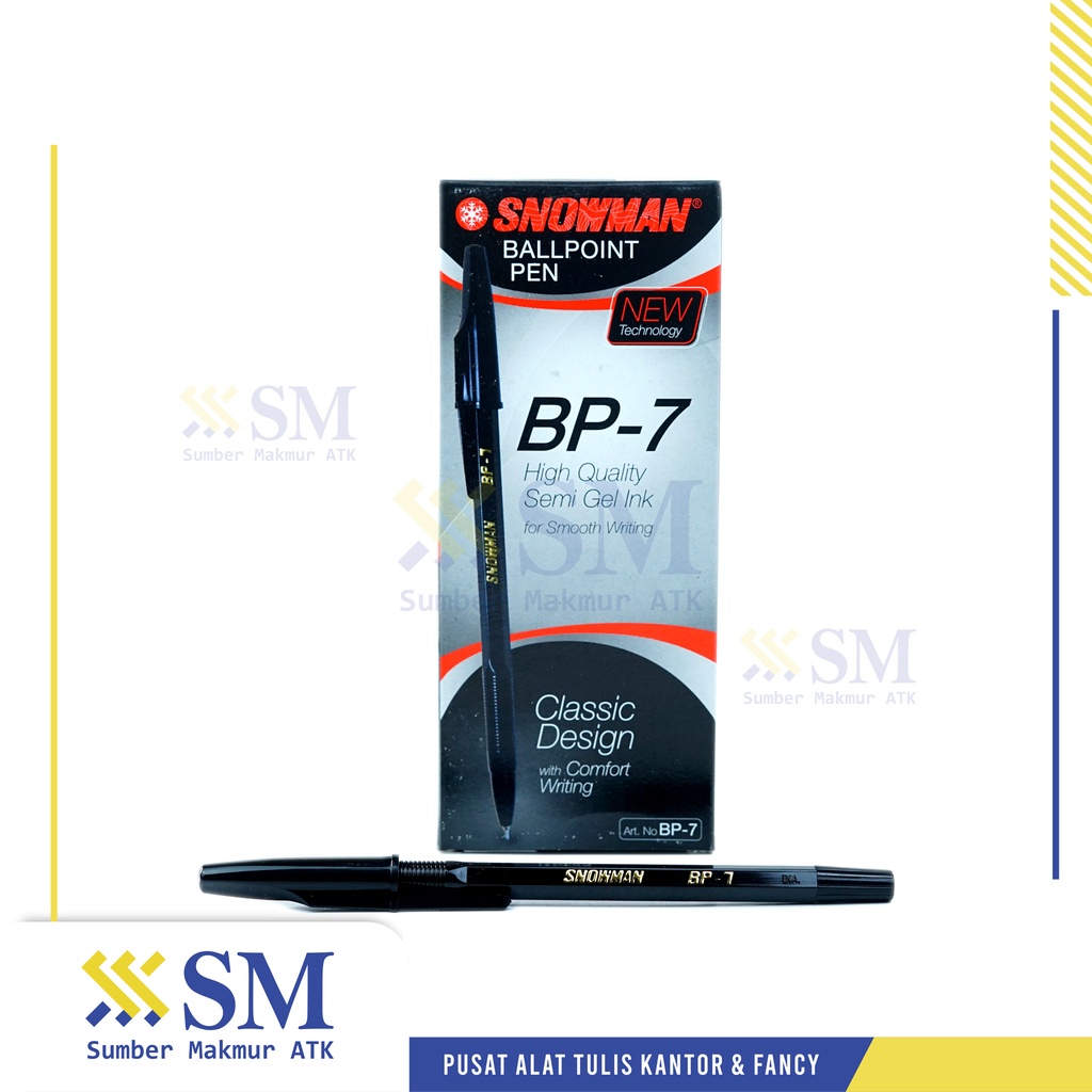 

(PAK) PULPEN / BALLPOINT SNOWMAN BP7 HITAM ISI 12 PCS