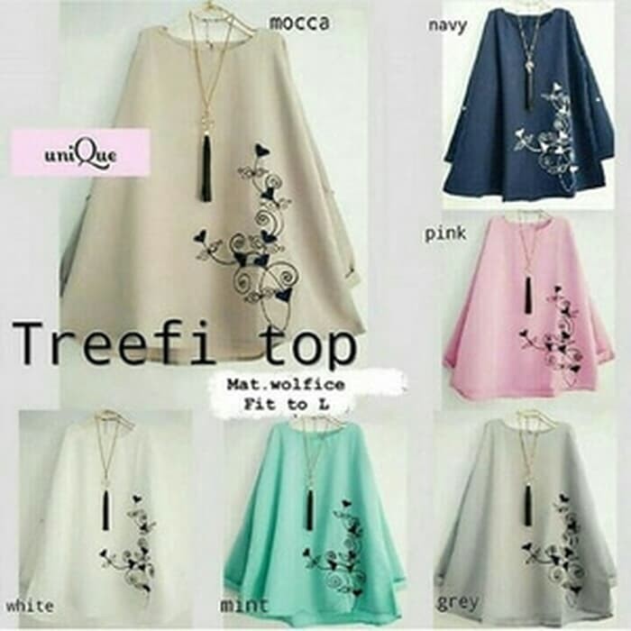 discon Baju Atasan Wanita Baju Muslim Blus Muslim Tunik Treefi Top - Putih kuliah,kerja,kantor,pesta
