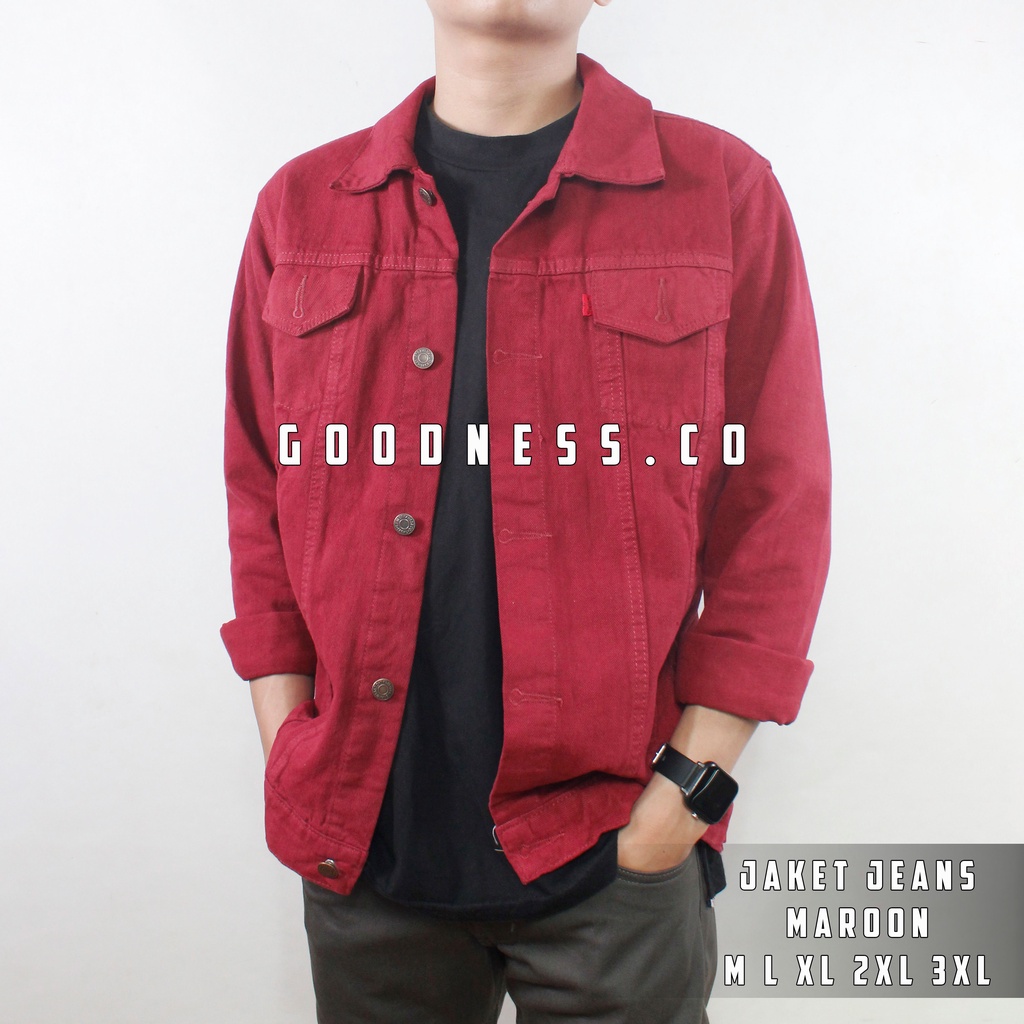 Jaket denim jaket jeans pria jaket oversize jaket pria jeans maroon