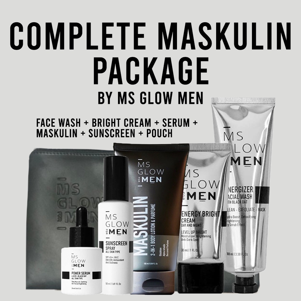 MS Glow Men Paket Basic Complete Skincare Pria Ms Glow For Men Original BPOM Free Pouch / Paket Ms Glow Men Paket Perawatan Wajah