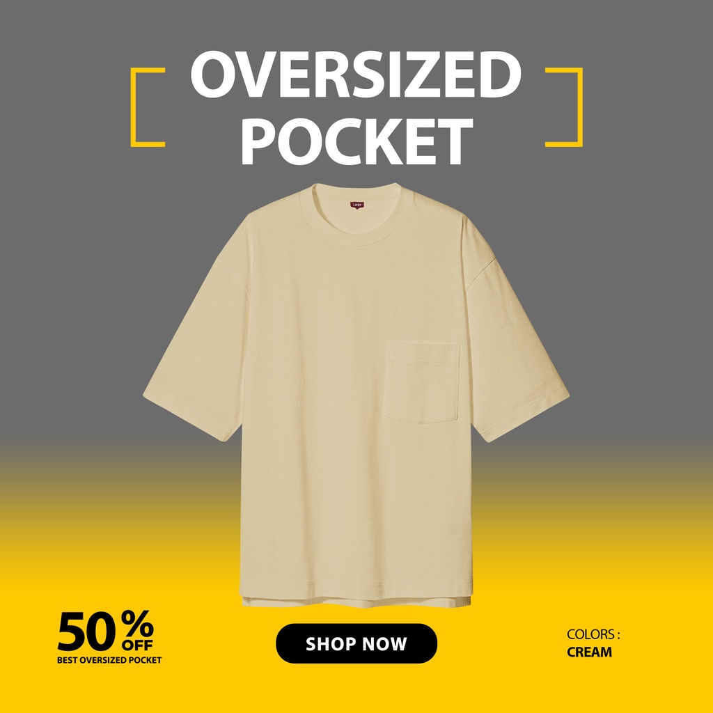KAOS POLOS OVERSIZE POCKET SAKU PRIA TANGAN PENDEK WARNA CREAM UKURAN S-XL BAHAN COTTON COMBED 24S ORGINAL