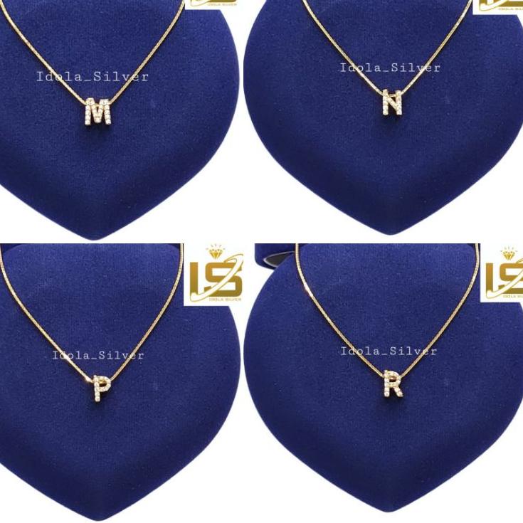 Serbuuuu.. KALUNG PERAK ASLI SILVER WANITA 925 LAPIS EMAS MODEL LIONTIN HURUF INISIAL ALFABET LIONTI