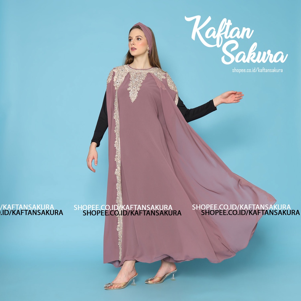kaftan bordir wanita pesta free inner manset dan turban bordir mewah ukuran all size trendy kaftan dress untuk lebaran ramadhan pesta kondangan