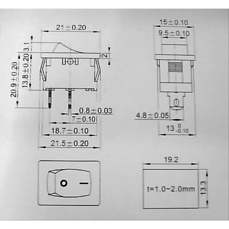 Saklar Rocker ON OFF 2 Pin Ukuran 15x10mm