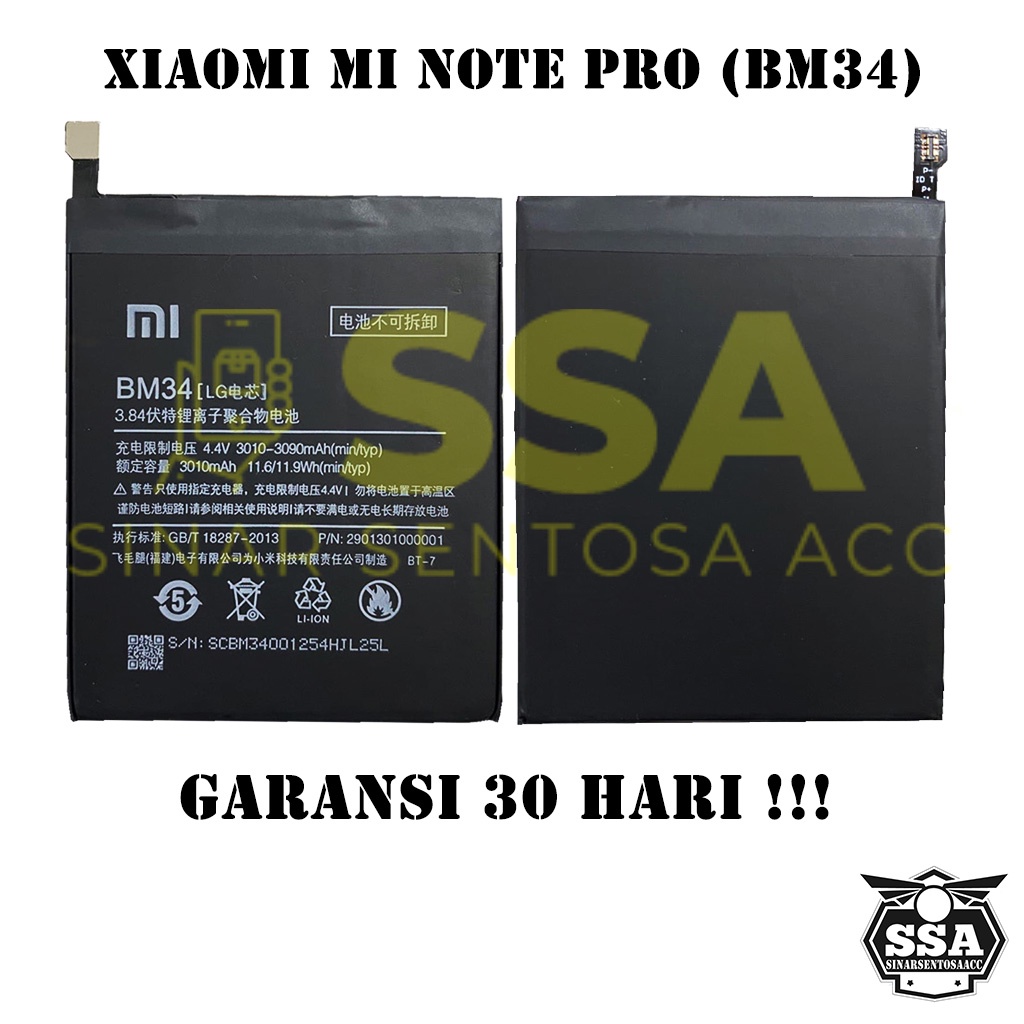 Baterai Xiaomi Mi Note Pro BM34 MiNotePro XiaomiNote NotePro Redmi BM 34 Original OEM Batu Batere Batre Battery Batrai Batrei ori hp Xiao Mi Garansi