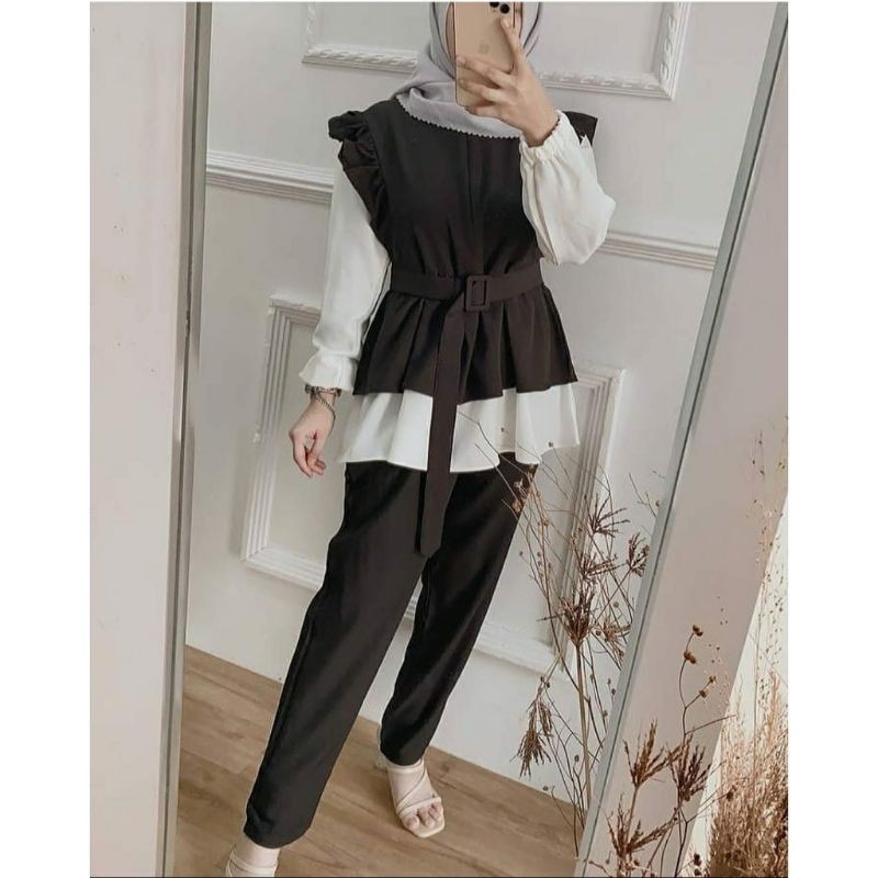 MURAH LEBAY ONE SET JUMBO - STANDART / SETELAN RAYON - MOSCREPE /Malika One Set// One Set Terbaru Kekinian Moscrepe Wanita /  FREE BELT TALI PINGGANG