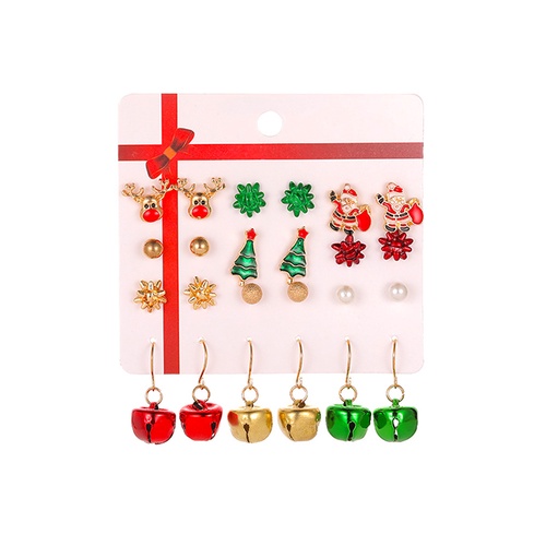 LRC Anting Set Fashion Set Of 12 Santa Claus Bell Christmas Tree Earrings Q62300