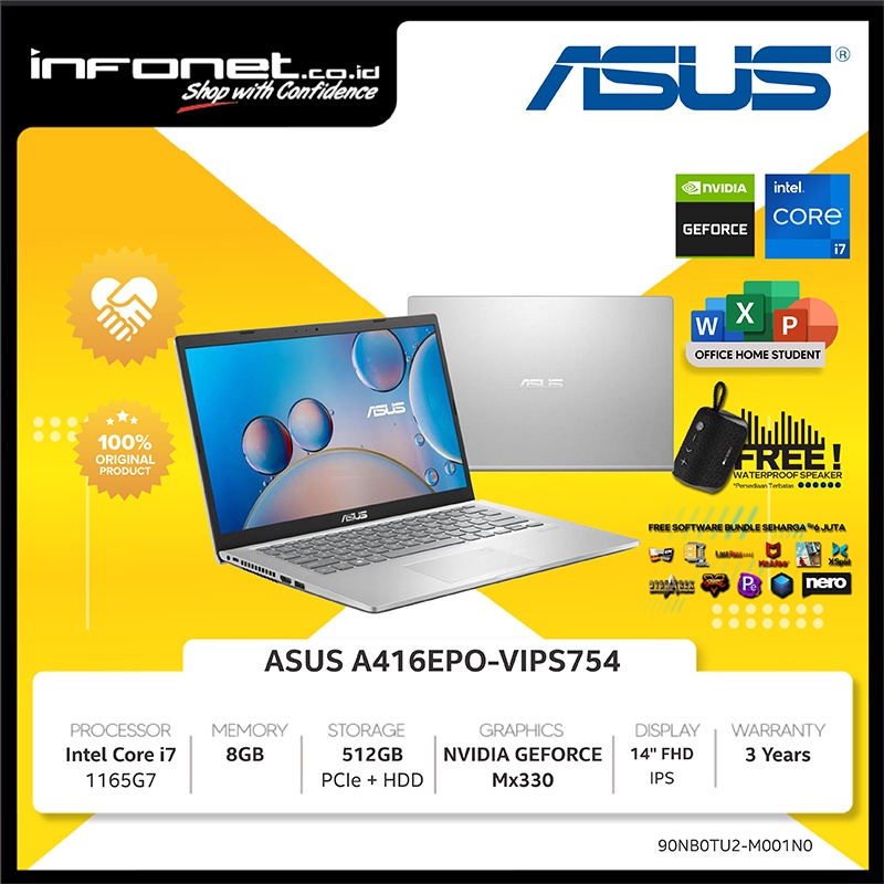 ASUS A416EPO-VIPS754 i7 1165G7 8GB 512GB PCIe + HDD HOUSING MX330 14" FHD IPS W11 OHS21