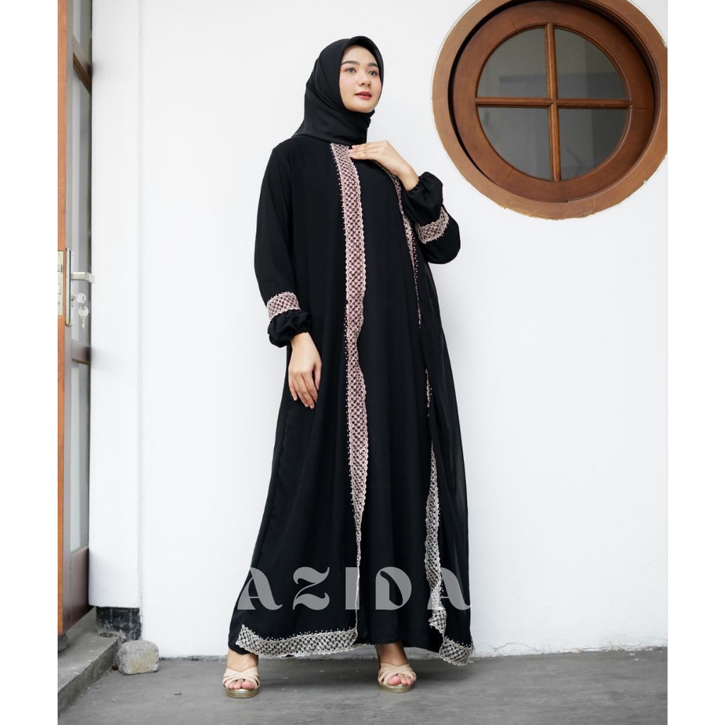 Gamis Hitam Kombinasi Sifon Renda Abaya Remaja Simple Kekinian Dress Wanita Dewasa Gamis Abaya Canti