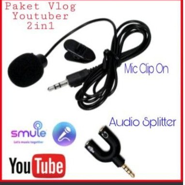 Paket smule Microfon dan Splitter klip on Jack 3.5mm for smulle karaoke