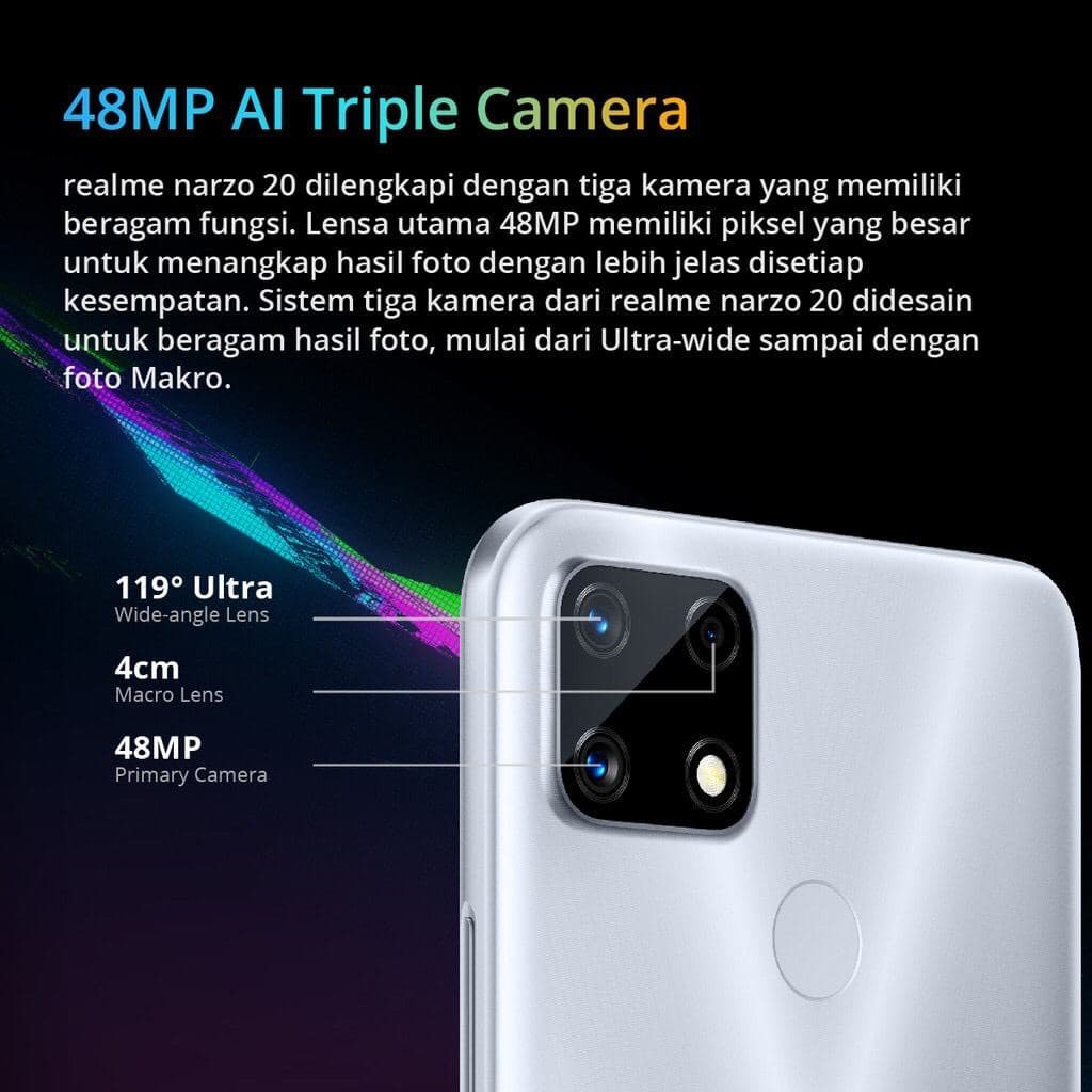 Realme Narzo 20 [4GB+64GB] MediaTek Helio G85 - 48MP Triple Camera - 6000mAh Garansi Resmi Realme