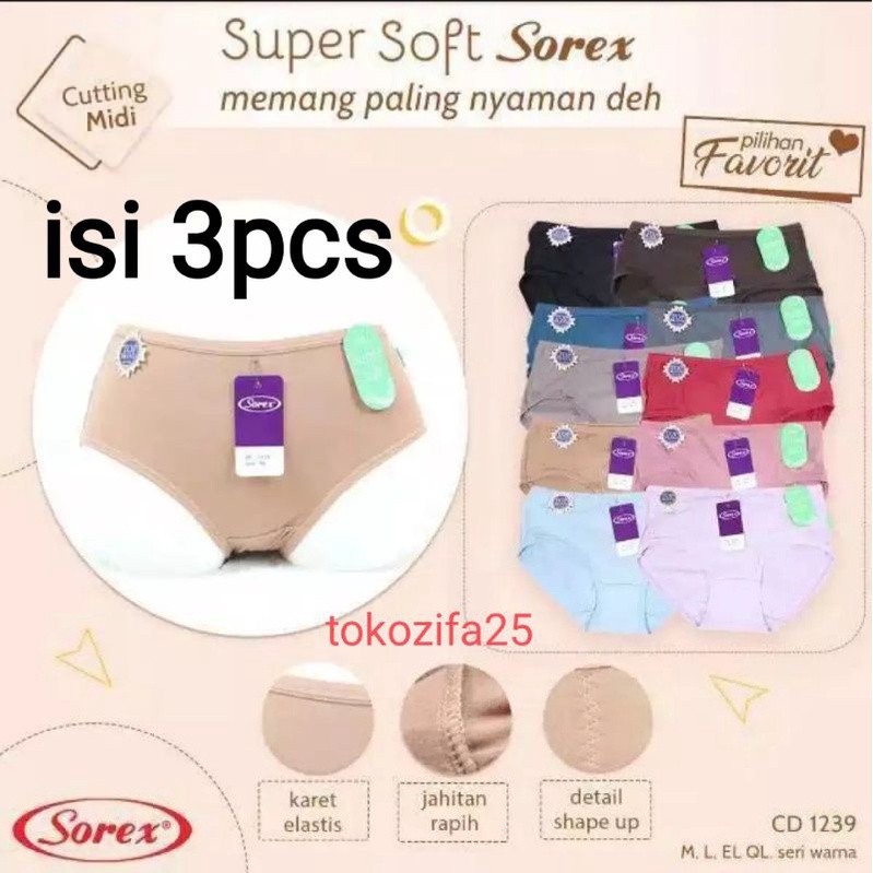 3pcs Celana Dalam Wanita Sorex 1239 karet kecil CD kancut perempuan Lusinan Tokozifa25