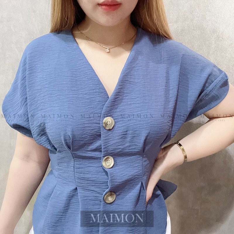 Crinkle Button Vneck Blouse | Maimon Grosir