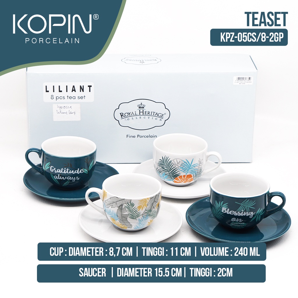CANGKIR Set Liliant Leaf Isi 4 Pcs Porcelain 240ml I KOPIN
