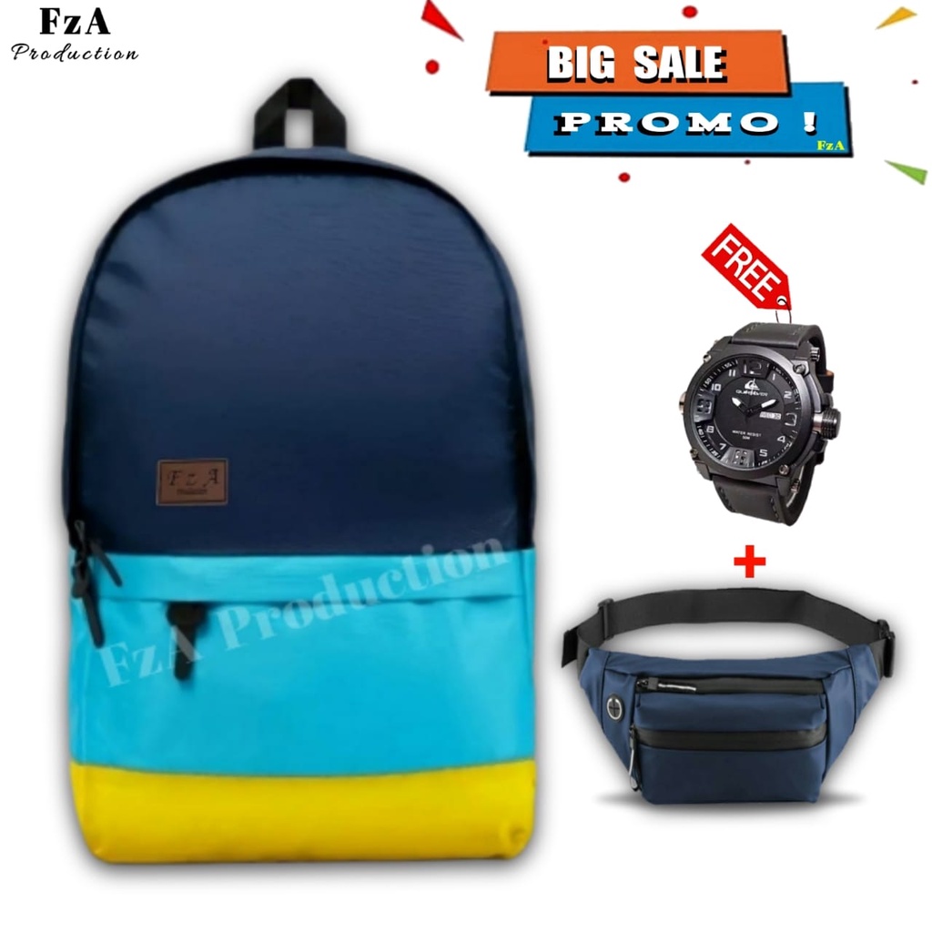 Tas Ransel Gendong Laptop Distro Sekolah Kuliah Pria Wanita Black Murah Original FzA BUY 1 GET 2