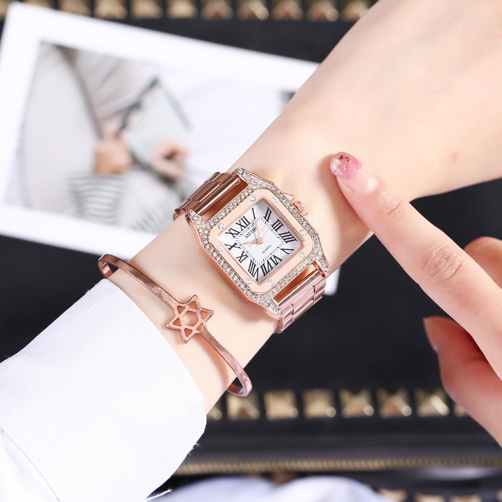 Watchyou Jam Tangan Wanita A0101 Fashion Roman Numerals Square Diamond Steel Band Women's Watches