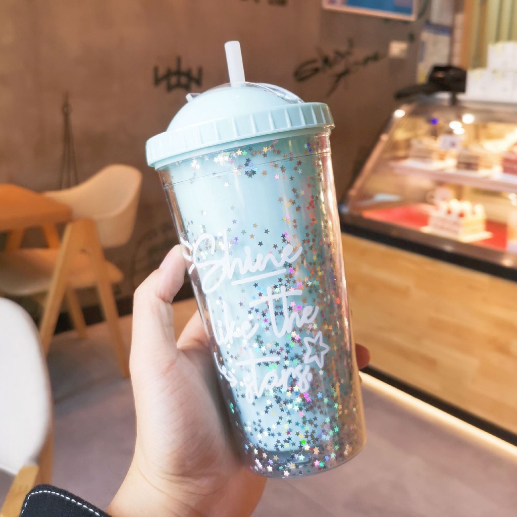 Botol Minum Gemoy Botol Glitter Tumbler Gelas Botol Minum Air Sedotan Botol Kekinian - Orange_OfficialShop